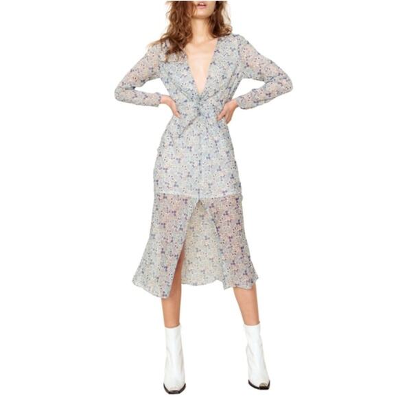 The East Order Serena Low V-Neck Floral Midi Dress Size X-Small Lightweight Boho - Picture 1 of 15